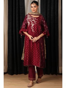 "Two Sisters" by Gyans - Maroon Embroidered Kurta Set