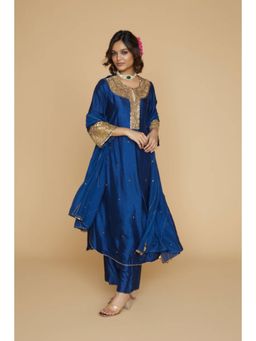 Label Niti Bothra - Blue Heavy Pitta Neck And Marodi Sleeves Kurta With Palazzo