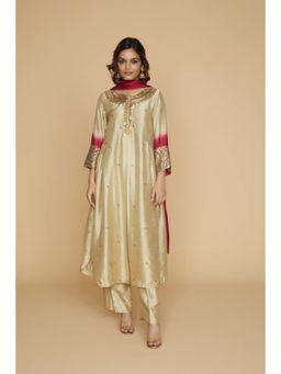 Label Niti Bothra - Ivory Maroon Ombre Heavy Pitta Neck Kurta With Palazzo And Dupatta