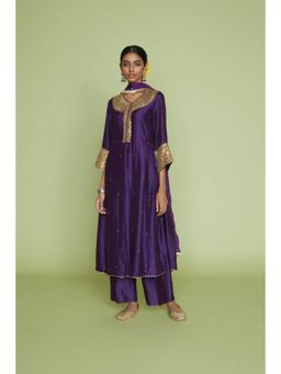 Label Niti Bothra - Purple Heavy Pitta Neck And Marodi Sleeves Kurta With Palazzo And Dupatta