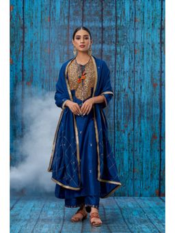 Label Niti Bothra - Blue Heavy Tikki Neck Kurta With Palazzo And Dupatta