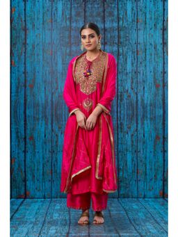 Label Niti Bothra - Pink Heavy Tikki Neck Kurta With Palazzo And Dupatta