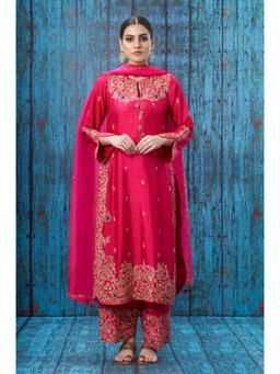 Label Niti Bothra - Pink Kairi Buta Jaal Long Kurta With Palazzo And Dupatta