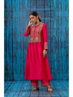 Label Niti Bothra - Pink Lotus Yoke Heavy Neck Kurta With Palazzo And Dupatta