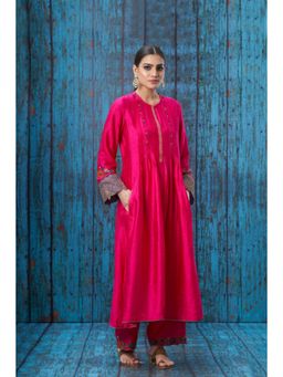Label Niti Bothra - Pink Applique Lotus Sleeves Kurta With Palazzo