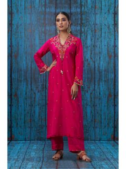 Label Niti Bothra - Pink Multicolour French Knot Kurta With Palazzo