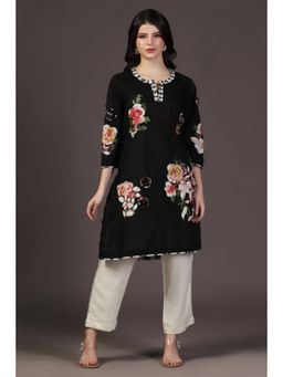 "Two Sisters" by Gyans - Black Cotton Floral V-Neck Kurta with Pant
