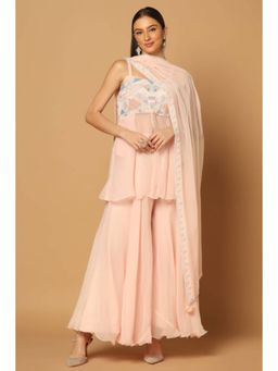 "Two Sisters" by Gyans - Peach Embroidered Sharara Set