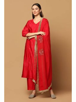"Two Sisters" by Gyans - Red Mukaish Kurta Set