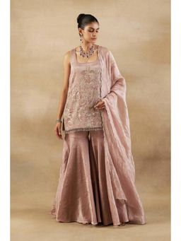 "Two Sisters" by Gyans - Pink Embroidered Short Kurta With Sharara Set