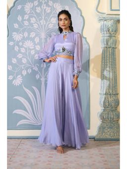 "Two Sisters" by Gyans - Lavender Chinon Sequenced Keyhole Neck Top And Sharara