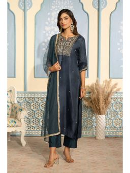 "Two Sisters" by Gyans - Embroidered Navy Kurta Set (Ready To Ship)