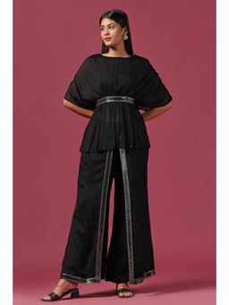 "Two Sisters" by Gyans - Black Embroidered Kaftan Paired With Pants