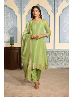 "Two Sisters" by Gyans - Embroidered Light Green Banarasi Kurta Set
