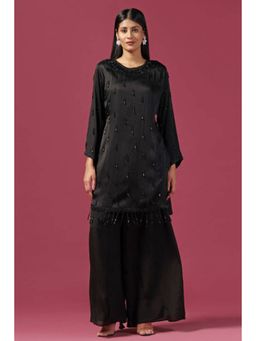 "Two Sisters" by Gyans - Women Black Silk Embroidered Kurta with Palazzo