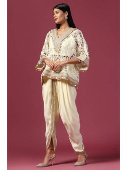 "Two Sisters" by Gyans - Women Yellow Georgette Floral Kurti with Bustier and Dhoti