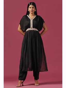 "Two Sisters" by Gyans - Black Embroidered Georgette Kaftan With Pants