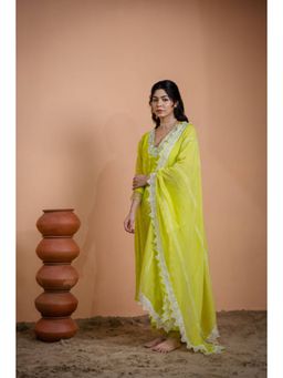 "Two Sisters" by Gyans - Neon Green Bandhani Kurta Set