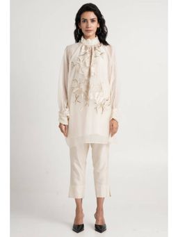 MADDER MUCH - Women Ivory Chanderi Silk Floral Tunic with Pant