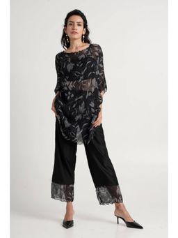 MADDER MUCH - Women Black Chanderi Floral Top with Pant and Bustier