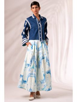 MADDER MUCH - Indigo Embroidered Collar Neck Top With Palazzo