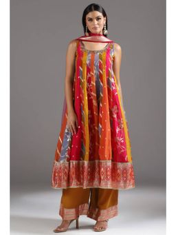 "Two Sisters" by Gyans - Multi-Color Banarasi Kurta With Palazzo And Dupatta