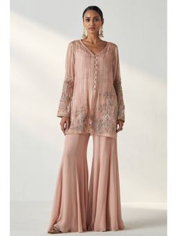 "Two Sisters" by Gyans - Women Pink Georgette Floral Kurta with Sharara