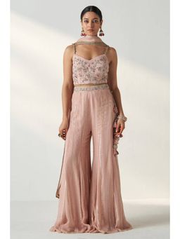 "Two Sisters" by Gyans - Women Pink Georgette Embroidered Top with Gharara and Dupatta