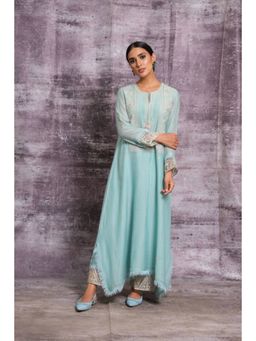 Label Niti Bothra - Light Blue Thread Jaal Round Neck Kurta With Palazzo