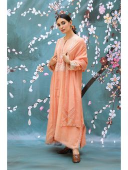 Label Niti Bothra - Peach Thread Jaal Round Neck Kurta With Palazzo