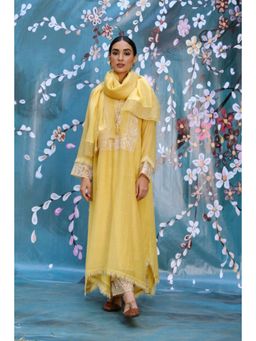 Label Niti Bothra - Yellow Thread Jaal Round Neck Kurta With Palazzo