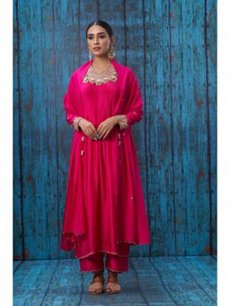 Label Niti Bothra - Pink Tikki And Pearl Choker Neck Kurta With Palazzo
