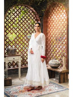 Taraasi - Women White Cotton Solid Anarkali with Churidar and Dupatta