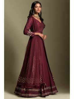 "Two Sisters" by Gyans - Women Maroon Georgette Embroidered Kurta with Leggings and Dupatta