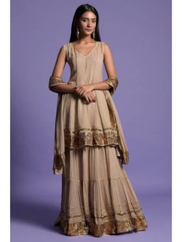 "Two Sisters" by Gyans - Rich Gold Georgette Sharara Set