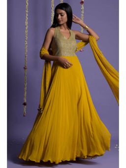 "Two Sisters" by Gyans - Mustard Embellished Georgette Anarkali Set