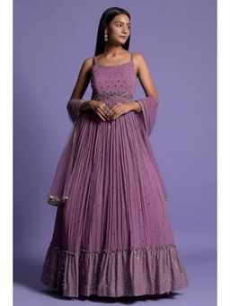 "Two Sisters" by Gyans - Pinkish Purple Georgette Mirror Work Anarkali Set