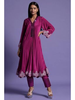 "Two Sisters" by Gyans - Wine Crepe Anarkali Set