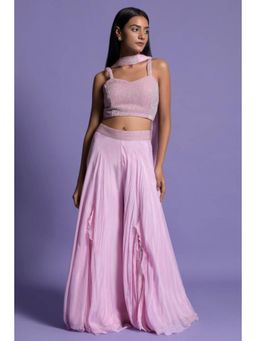 "Two Sisters" by Gyans - Pink Flowing Chinon Sharara Set