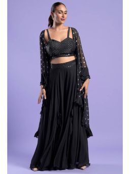 "Two Sisters" by Gyans - Black Georgette Embellished Blouse with Palazzo and Cape