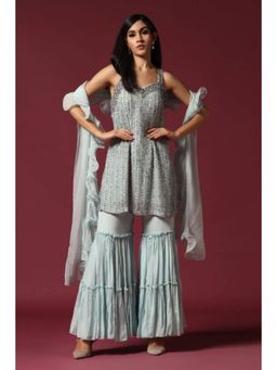 "Two Sisters" by Gyans - Powder Blue Embroidered Gharara Set