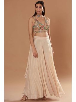 "Two Sisters" by Gyans - Beige Crepe Flared Pant Set