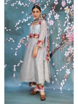 Label Niti Bothra - Blue Vintage Rose Style Kurta With Palazzo And Dupatta