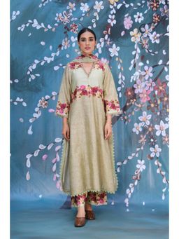 Label Niti Bothra - Green Vintage Rose Style Kurta With Palazzo And Dupatta