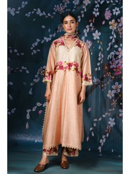 Label Niti Bothra - Peach Vintage Rose Style Kurta With Palazzo And Dupatta