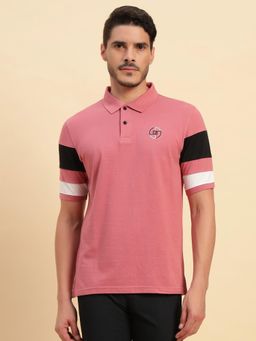 Cantabil - Pink Regular Fit Solid Polo T-Shirt