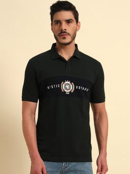 Cantabil - Green Regular Fit Colorblock Polo T-Shirt