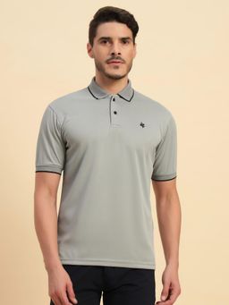 Cantabil - Grey Regular Fit Solid Polo T-Shirt