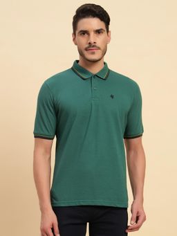 Cantabil - Green Regular Fit Solid Polo T-Shirt
