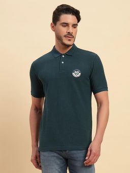 Cantabil - Teal Regular Fit Solid Polo T-Shirt